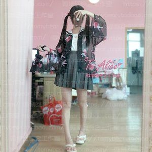 Girl Cute Black Bunny Japanese Lolita Kimono